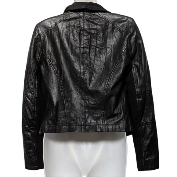 ZARA WOMAN Leather Handkerchief Hem Draped Leather Moto Jacket XS - Picture 4 of 6